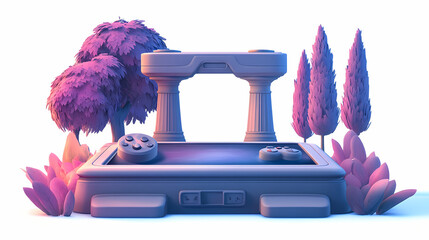 Video game platform level with classic gaming elements - 3d illustration isolated png. Leafveil. Illustration