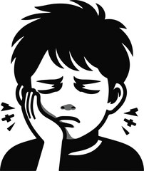 silhouette sketch of a small child experiencing toothache with an expression of pain