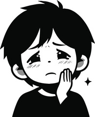 silhouette sketch of a small child experiencing toothache with an expression of pain
