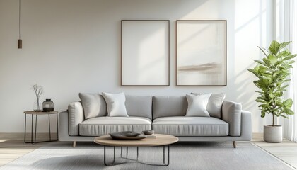 Modern Minimalist Living Room Interior Design Cozy Sofa Artwork Plants