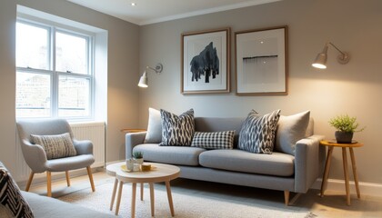 Modern Living Room Interior Design Cozy Apartment Decor Gray Sofa