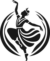 silhouette sketch of the dancing woman logo icon with minimalist line graphics