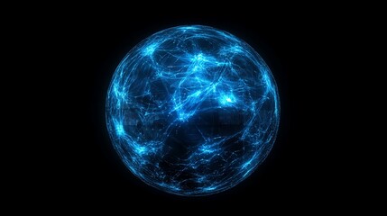 Obraz premium Futuristic blue digital sphere with glowing network connections, floating in a dark space, illustrating cuttingedge digital technology and innovation
