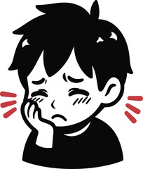 silhouette sketch of a small child experiencing toothache with an expression of pain