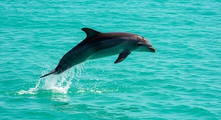 Fototapeta premium Dolphin leaping turquoise ocean marine wildlife aquatic mammal ocean wildlife playful dolphin sea