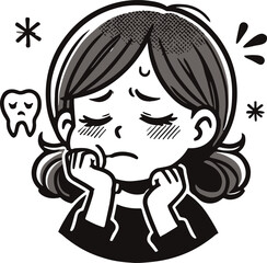 silhouette sketch of a small child experiencing toothache with an expression of pain