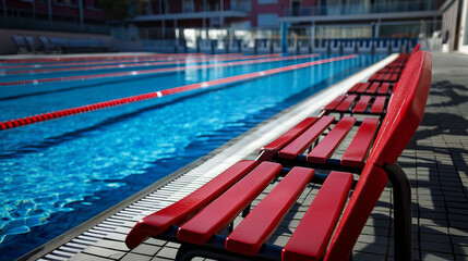 Approach to benches on the edge of an Olympic pool