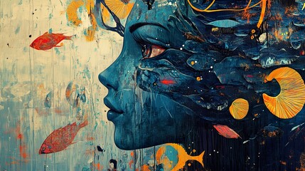 Obraz premium Abstract Profile Portrait: A Surreal Ocean Dream