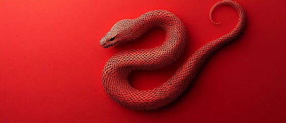 Obraz premium Red snake coiled on red background. Nature photography