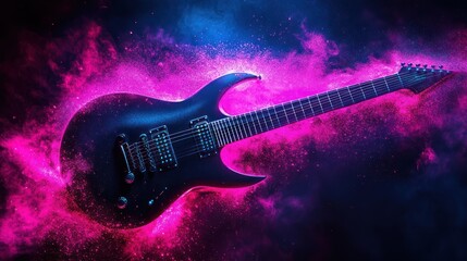 Obraz premium Electric Guitar in a Pink and Blue Explosion