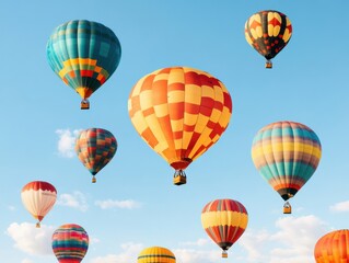 Fototapeta premium Colorful hot air balloons soaring in a clear blue sky.