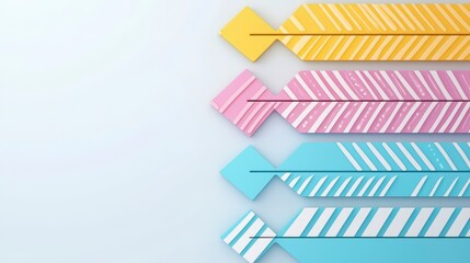 Colorful Geometric Arrows in Yellow, Pink and Blue with Stripes and Dots on a Soft Background for Creative Use
