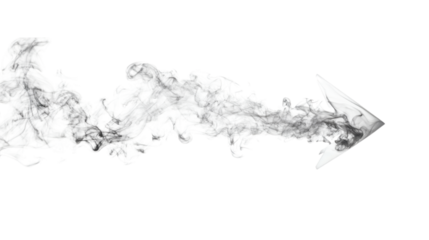 White arrow formed with soft smoke trails isolated on white background