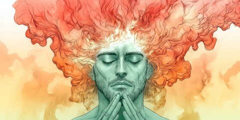 Surreal portrait of a man with fiery hair embodying creativity, passion, and emotional depth in vibrant colors