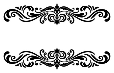 Vintage elements for letter decoration, vintage frame, black scroll lines on white background.