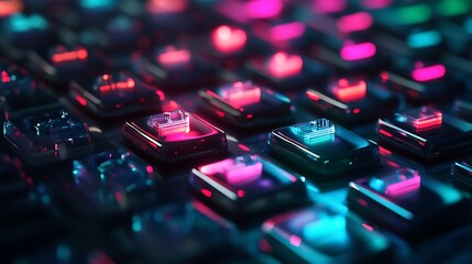 Neon Illuminated Glass Keyboard Abstract Design