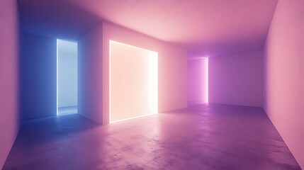 Obraz premium Abstract Room Neon Lights Modern Design Interior