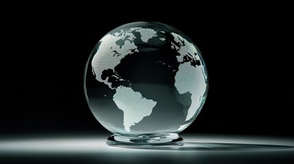 Glass globe with etched world map on dark background. (2)