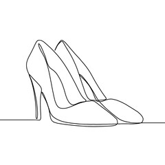 High Heel Trendy Line Art Drawing. Women's Shoe Minimalistic Lines Drawing. Female Elegant Shoe Continuous One Line Abstract Illustration.