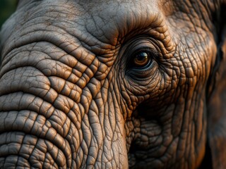 Close-up of an elephant's eye with detailed wrinkles and texture