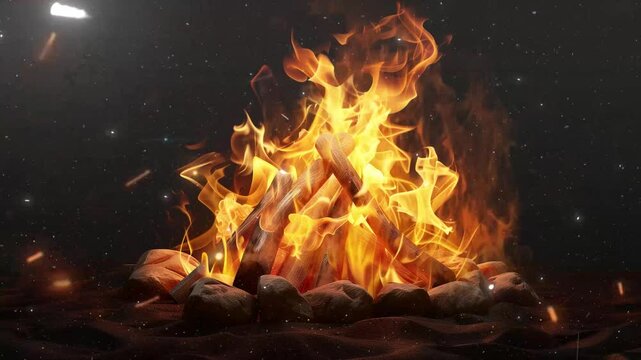 bonfire flame burning line 3d realistic vector illustration seamless looping overlay 4k virtual video animation background