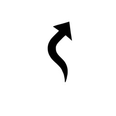 Curvy Arrow Upwards: A bold, black arrow curves upwards, symbolizing progress, growth, and upward movement. This minimalist icon is perfect for presentations, web design, and branding. 