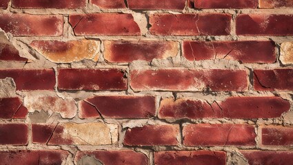 Obraz premium Cracked red brick wall with weathered texture