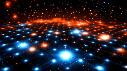 Obraz premium Abstract grid of vibrant blue and orange lights