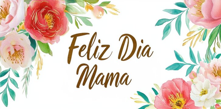 Un dise&ntilde;o floral que presenta la frase "Feliz D&iacute;a Mama", que celebra el D&iacute;a de la Madre.
