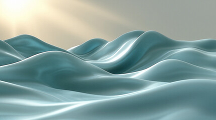 Obraz premium Abstract teal flowing waves, sunlit landscape.