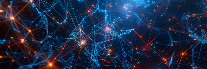 Obraz premium Vibrant Representation of the Internet's Complex Data Network Highlighting Nodes, Connections, and Cyberspace Dynamics