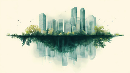 Fototapeta premium Floating city, conceptual illustration. Leafveil. Illustration