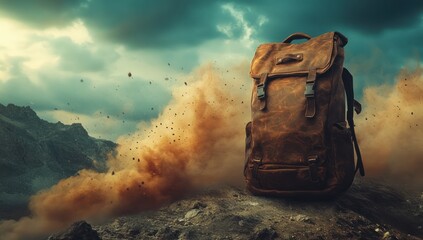 Leather Backpack in a Dusty Landscape