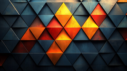 Abstract geometric background with dark, orange, and yellow triangles.