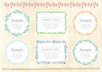 水彩の植物のきれいめフレーム6点と飾り線2点セット