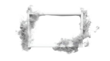 A white frame with white smoke in the corner isolated on white background