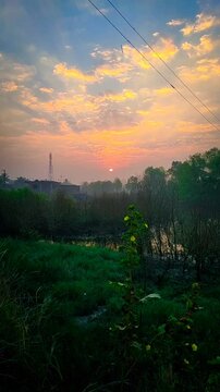 beautiful scenery of sunrise at village dadar in india.