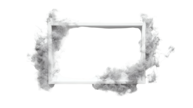 A white frame with white smoke in the corner isolated on white background