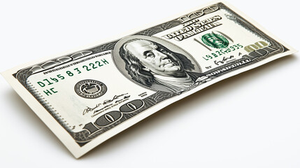 One Hundred Dollar Bill: A crisp, new hundred dollar bill, showcasing the iconic portrait of Benjamin Franklin. Close up view of the US currency.  