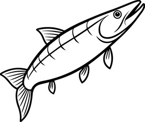 Black Line art of a Salmon Fish on a White Background - Vector Illustration
