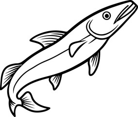 Black Line art of a Salmon Fish on a White Background - Vector Illustration