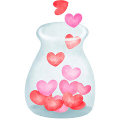  Watercolor painting of jar filled with red and pink hearts