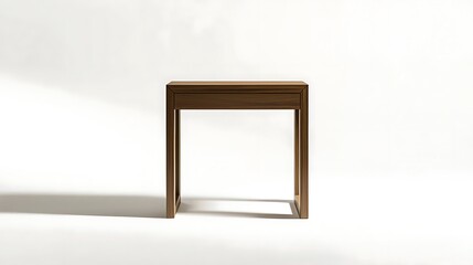 A wooden table with a drawer sits on a white background