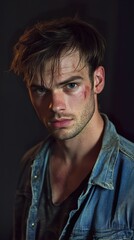 Obraz premium Intense Portrait of a Young Man with a Scar
