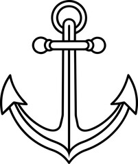 Black Line art of an Anchor on a White Background - Vector Illustration