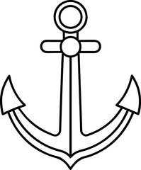 Black Line art of an Anchor on a White Background - Vector Illustration