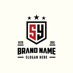 letter SY monogram shield star logo design vector template