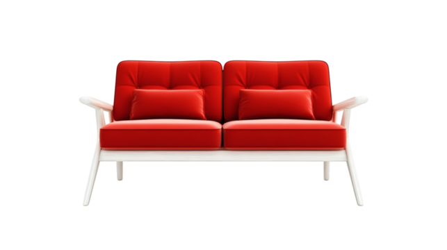 White wooden luxury red sofa isolated on white background