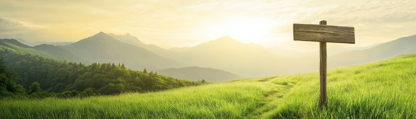 Obraz premium Wooden signpost in a grassy field, exploring paths, nature and choosing your direction