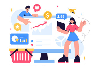 Trend Watcher Vector Illustration featuring a Specialist Monitoring Emerging Business Trends and Managing Projects in a Flat Style Cartoon Background